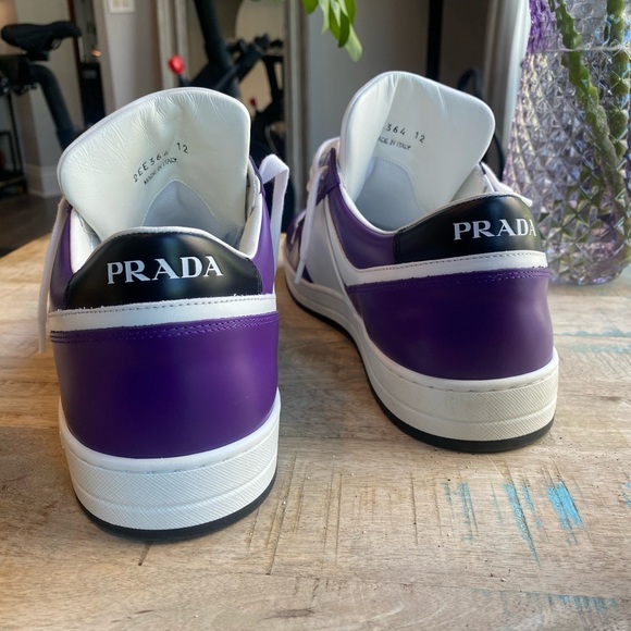 💜 Prada Downtown leather sneakers Size 12 Men’s WHITE/CYCLAMEN PINK 💜 NEW 💜 - Picture 7 of 9